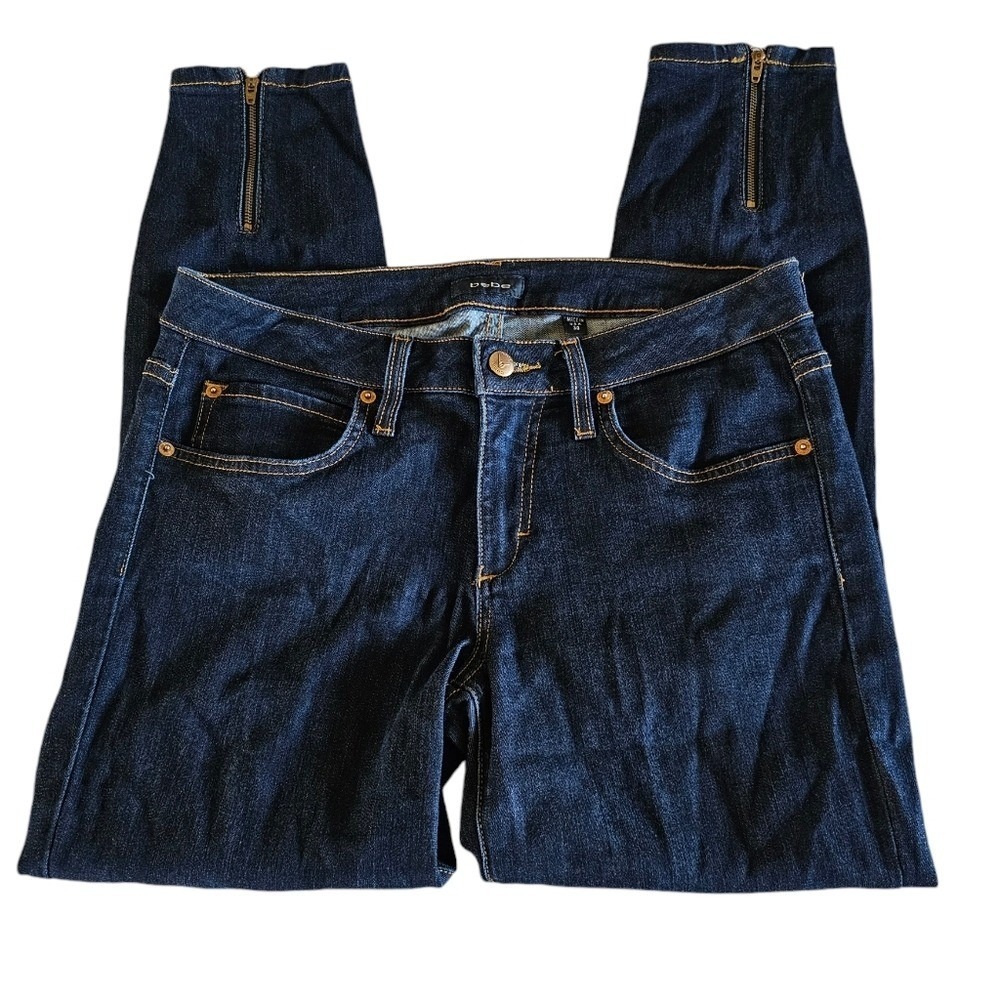 Bebe Women's Back Zip-Up Ankles Blue Denim Jeans-Size 30 Y2K